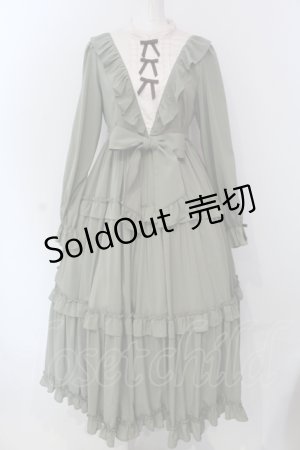 画像: axes femme kawaii / クラシカルフリルロングワンピ  グリーン×アイボリー O-25-04-17-075-AX-OP-IG-OS