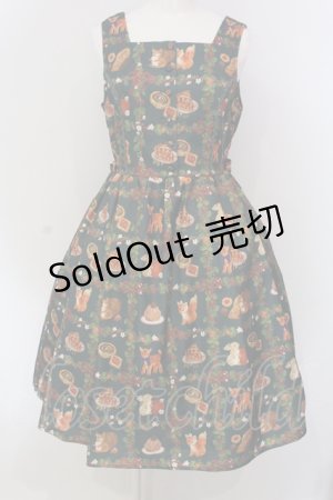 画像: axes femme kawaii / 森のケーキ屋さん柄ジャンスカ M グリーン O-25-04-17-077-AX-OP-IG-OS