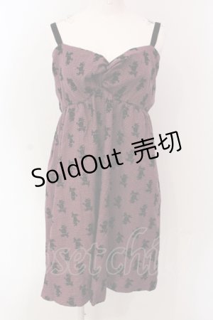 画像: axes femme / 薔薇フロッキー千鳥格子キャミワンピース  ピンク×クロ O-25-04-17-083-AX-OP-IG-OS