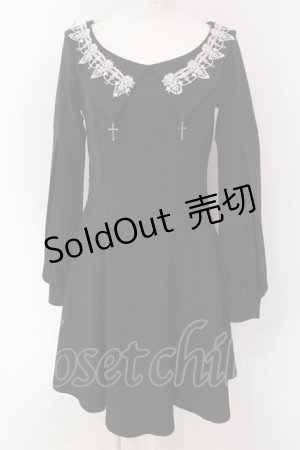 画像: DARK IN LOVE / Black chiffon white floral collar bow dress ドレス S ブラック O-25-04-17-085-PU-OP-IG-OS