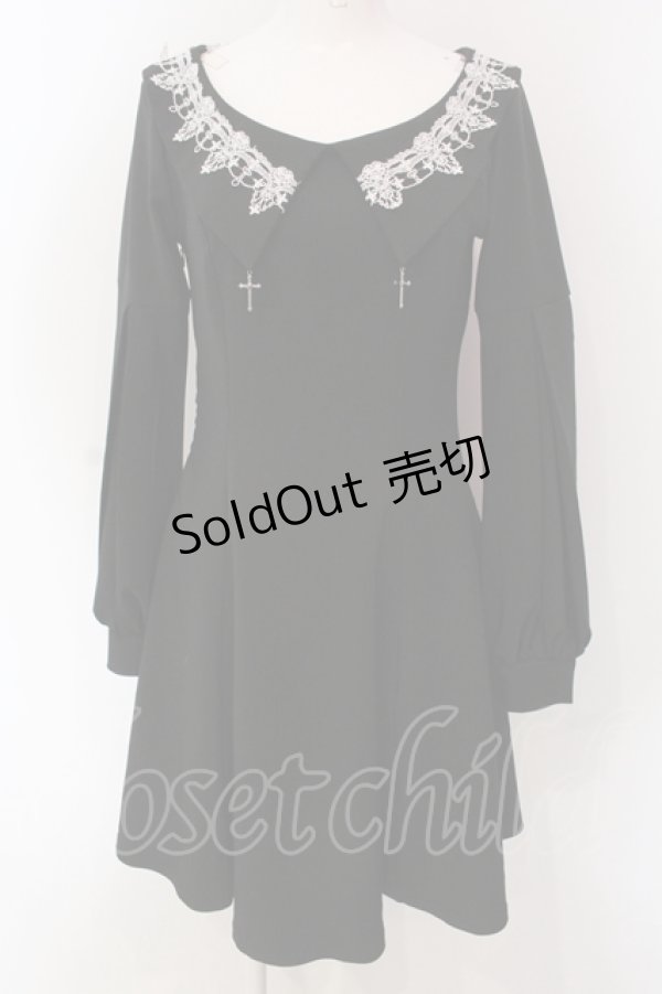 画像1: DARK IN LOVE / Black chiffon white floral collar bow dress ドレス S ブラック O-25-04-17-085-PU-OP-IG-OS (1)