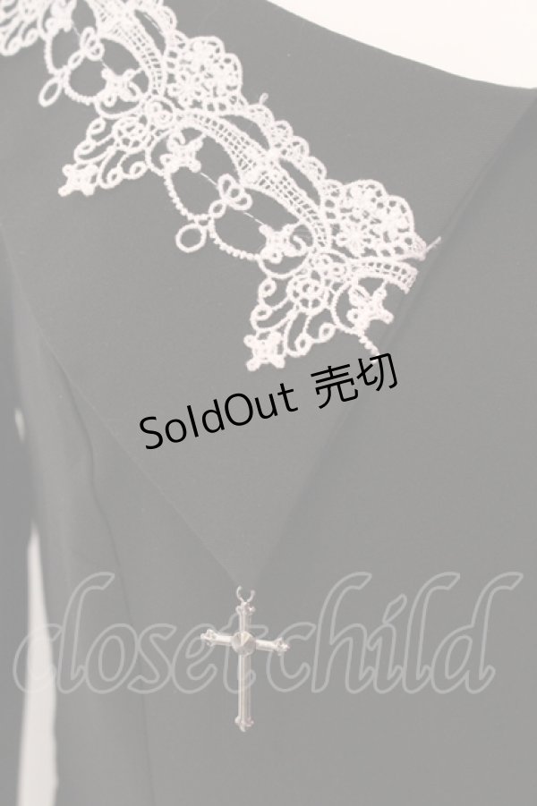 画像2: DARK IN LOVE / Black chiffon white floral collar bow dress ドレス S ブラック O-25-04-17-085-PU-OP-IG-OS (2)