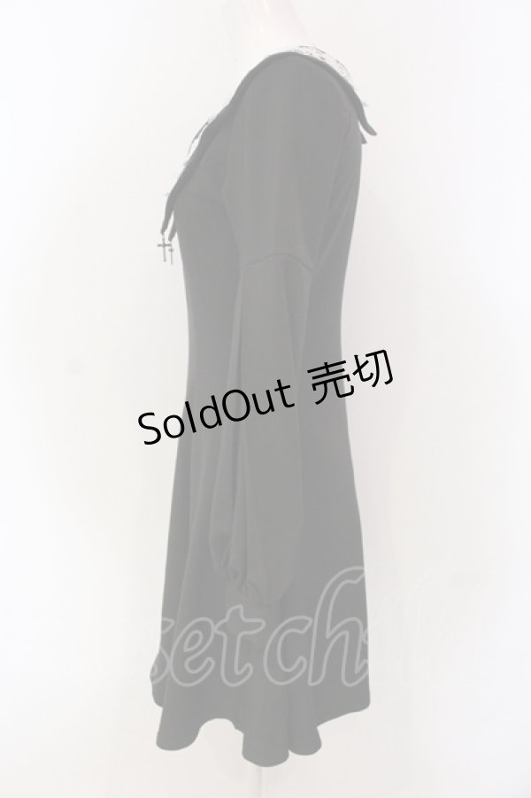 画像3: DARK IN LOVE / Black chiffon white floral collar bow dress ドレス S ブラック O-25-04-17-085-PU-OP-IG-OS (3)