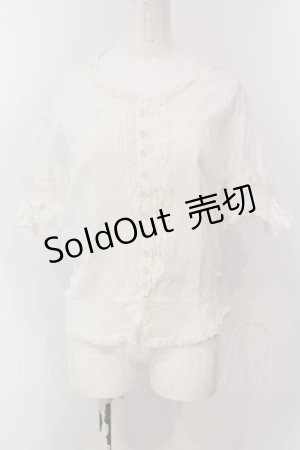 画像: PINK HOUSE / リボン&ピンタック半袖ブラウス  シロ O-25-04-17-022-LO-BL-IG-OS