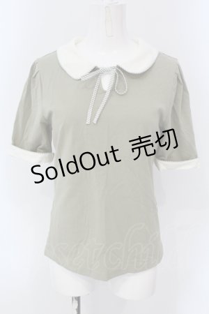 画像: Fi.n.t / ストライプリボン衿付きカットトップス  グリーン O-25-04-19-034-CA-TO-IG-OS