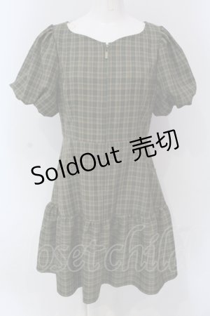 画像: Fi.n.t / パフスリーブチェックミニワンピース  グリーン O-25-04-19-036-CA-OP-IG-OS