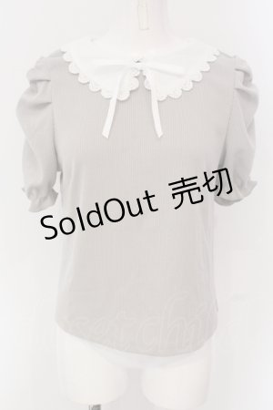 画像: evelyn / 細リボン襟リブトップス  グレー×シロ O-25-04-19-020-LO-TO-IG-OS