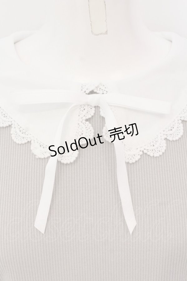 画像2: evelyn / 細リボン襟リブトップス  グレー×シロ O-25-04-19-020-LO-TO-IG-OS (2)