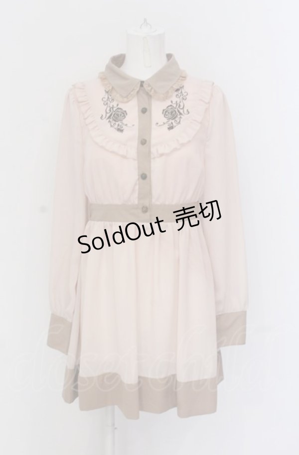 画像1: 【SALE】Ank Rouge / ローズ刺繍バイカラーワンピース  ピンク×ベージュ O-25-04-20-001-CA-OP-IG-ZT304 (1)