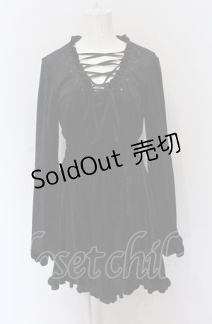 画像: PEACE NOW / フロントレースアップベルベットワンピース M ブラック O-25-04-20-006-PU-OP-IG-OS