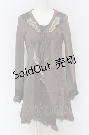 画像: OZZ ANGELO / テレコ切り替えチェーンプリントレースアップワンピース  ブラウン O-25-04-20-048-OO-OP-IG-OS