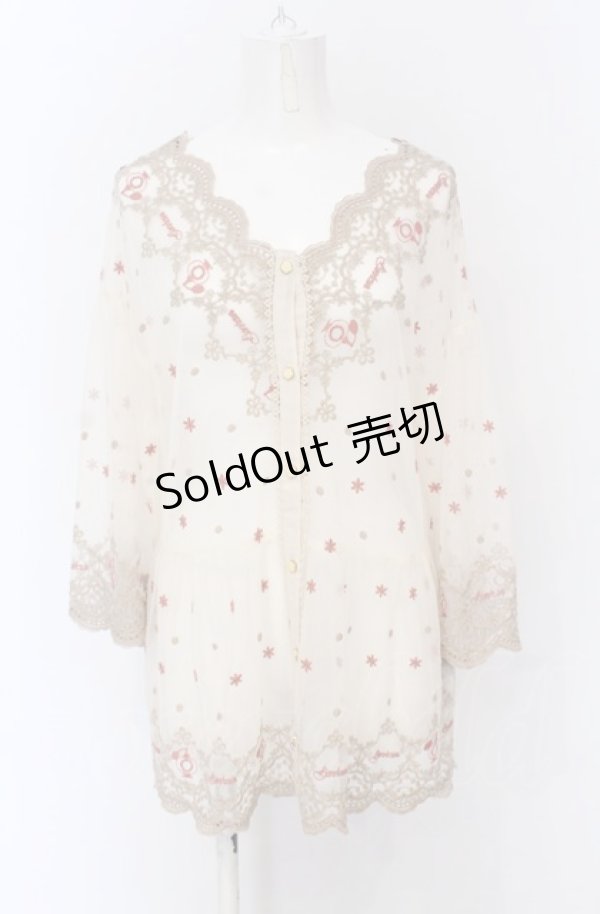 画像1: axes femme / カラー刺繍レーシーブラウス M アイボリー O-25-04-20-049-AX-BL-IG-OS (1)