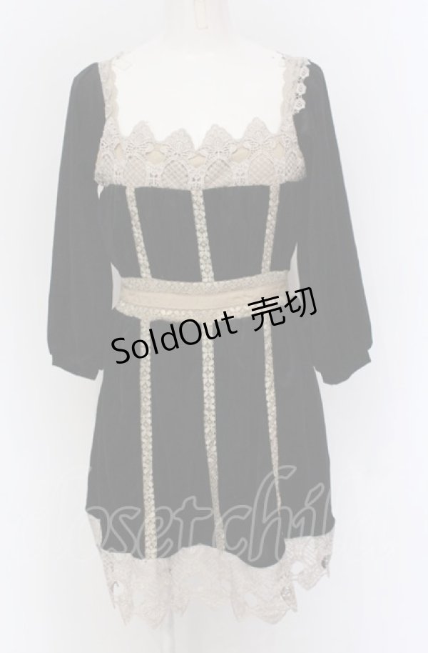 画像1: axes femme / レース&ベロアチュニック  クロ×ベージュ O-25-04-20-054-AX-TO-IG-OS (1)