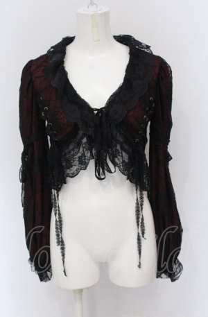 画像: Qutie Frash / 蜘蛛の巣レース レースアップボレロ  レッド×ブラック O-25-04-20-012-QU-TO-IG-OS