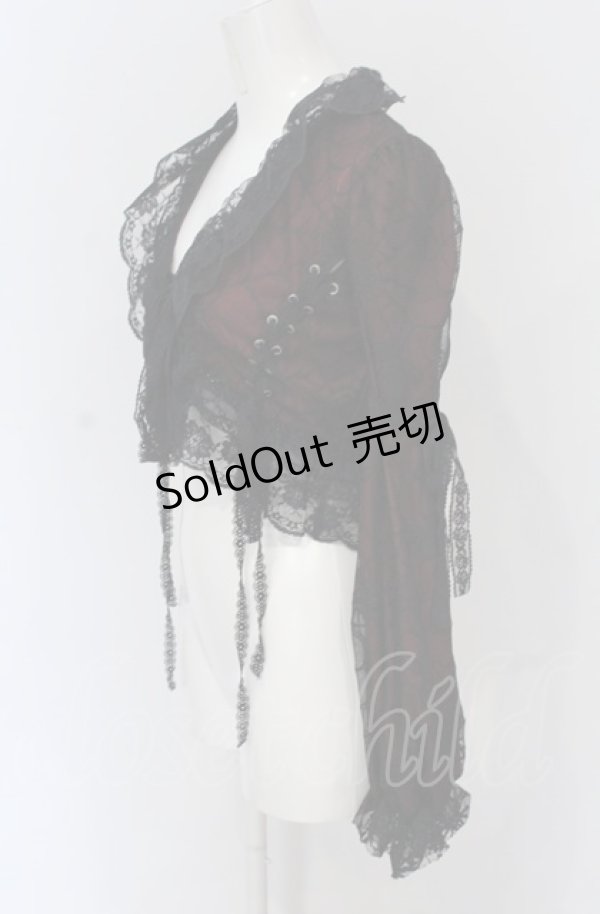 画像2: Qutie Frash / 蜘蛛の巣レース レースアップボレロ  レッド×ブラック O-25-04-20-012-QU-TO-IG-ZS (2)