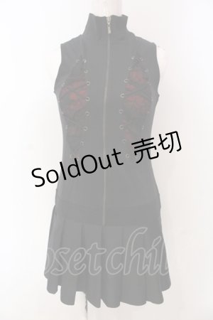 画像: Qutie Frash / 蜘蛛の巣レースアップノースリーブワンピース  ブラック×レッド O-25-04-21-032-QU-OP-IG-OS