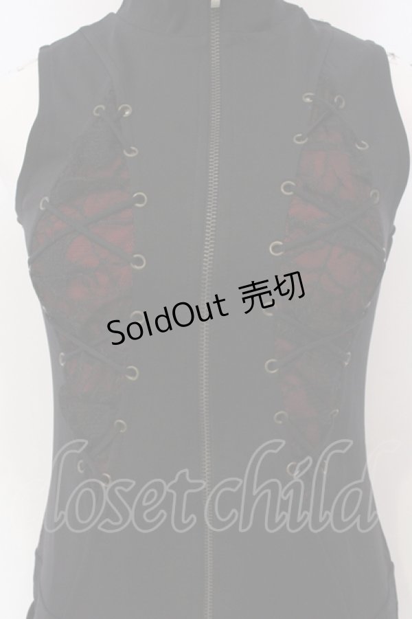 画像2: Qutie Frash / 蜘蛛の巣レースアップノースリーブワンピース  ブラック×レッド O-25-04-21-032-QU-OP-IG-OS (2)