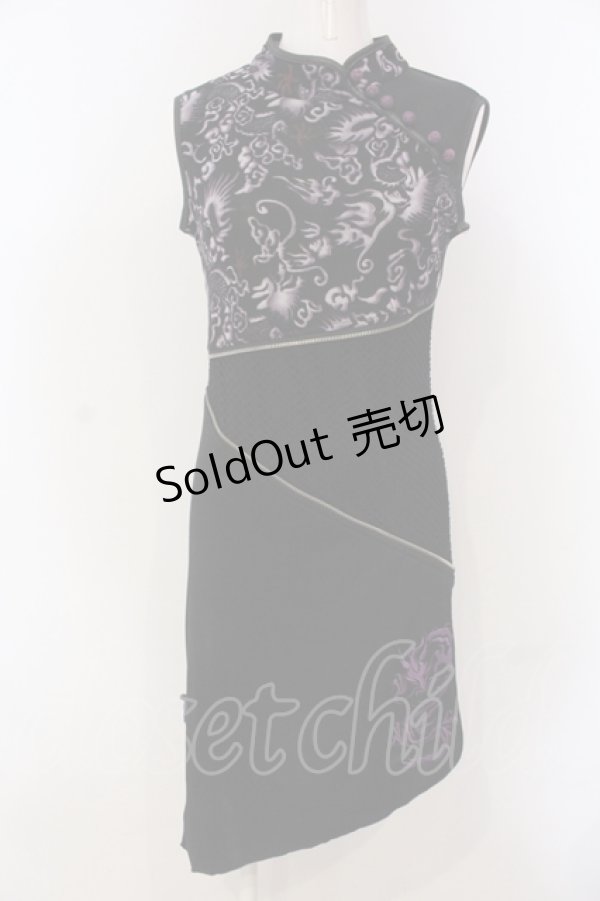 画像1: Ozz On / ジップ配色ネット切り替えチャイナワンピース  ブラック×パープル O-25-04-21-038-OO-OP-IG-OS (1)