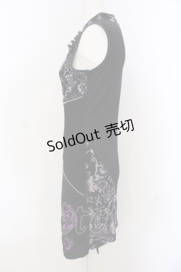 画像3: Ozz On / ジップ配色ネット切り替えチャイナワンピース  ブラック×パープル O-25-04-21-038-OO-OP-IG-OS (3)