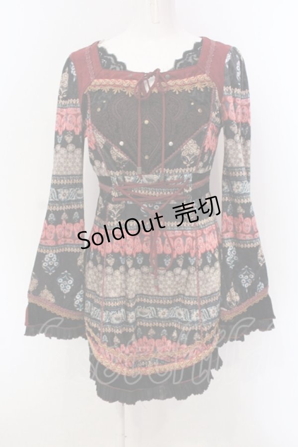 画像1: Ozz oneste / ベロア総柄チュニック  ブラック×レッド系 O-25-04-21-040-OO-OP-IG-OS (1)