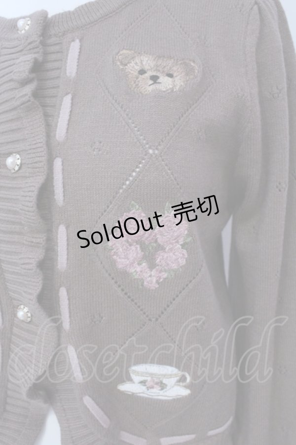 画像2: axes femme kawaii / Rosy Bearニットカーデ  ブラウン O-25-04-21-046-AX-TO-IG-OS (2)