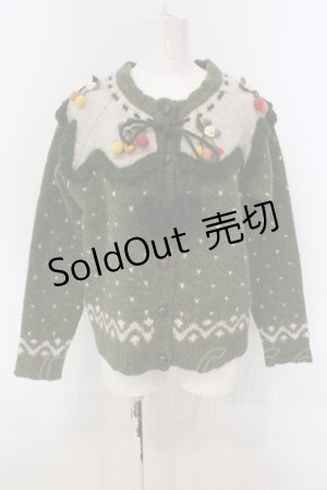 画像: PINK HOUSE / チェリーモチーフ使いヨークニットカーディガン  グリーン O-25-04-21-047-LO-TO-IG-ZT337