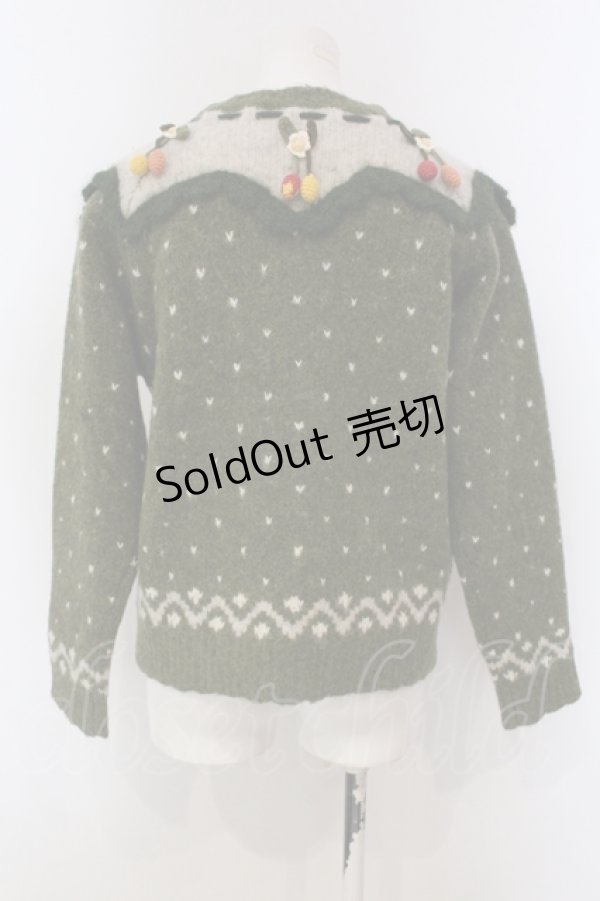 画像4: PINK HOUSE / チェリーモチーフ使いヨークニットカーディガン  グリーン O-25-04-21-047-LO-TO-IG-ZT337 (4)