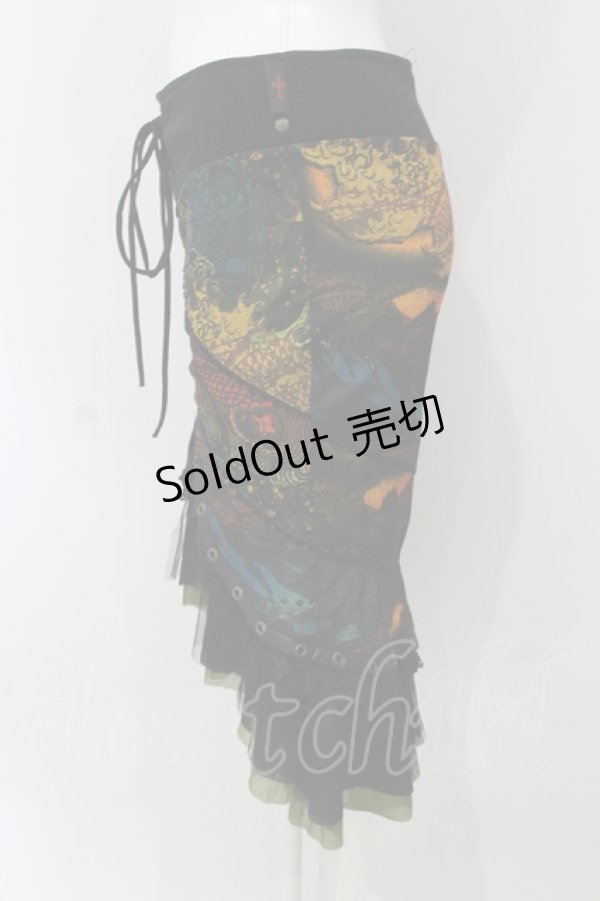 画像2: Ozz Croce / フィッシュテール総柄オーバースカート  グリーン系×ブラック O-25-04-21-053-OO-SK-IG-OS (2)