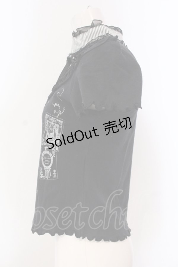 画像4: FRILL / トランププリントオリジナルリボンレースアップTシャツ  ブラック O-25-04-21-054-HN-TO-IG-OS (4)