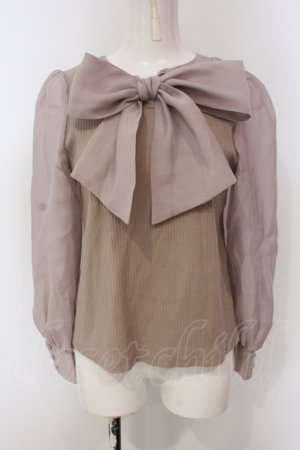 画像: evelyn / シアーリボンリブトップス  ピンクベージュ O-25-04-21-058-LO-TO-IG-OS