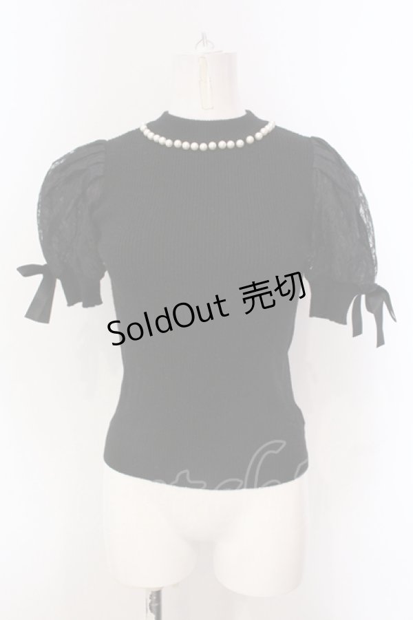 画像1: Swankiss / レースパフスリーブテレコトップス  クロ O-25-04-21-062-CA-TO-IG-OS (1)