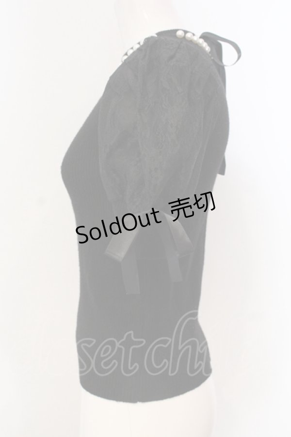 画像2: Swankiss / レースパフスリーブテレコトップス  クロ O-25-04-21-062-CA-TO-IG-OS (2)