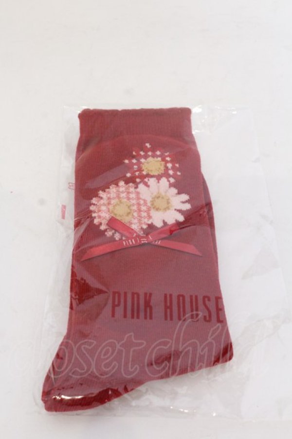 画像1: PINK HOUSE / ひな菊コサージュ柄ソックス  アカ O-25-04-22-034-LO-ZA-IG-OS (1)