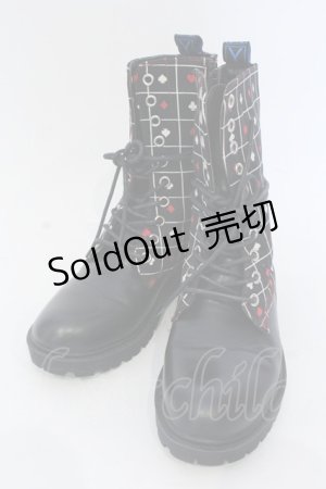 画像: YOSUKE / トランプ柄ブーツ 23.5cm ブラック O-25-04-22-019-PU-SH-IG-ZT-K002
