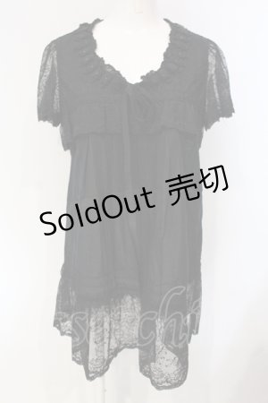 画像: INGEBORG / レーススリーブブラウスチュニック 9 クロ O-25-04-24-070-LO-BL-IG-OS