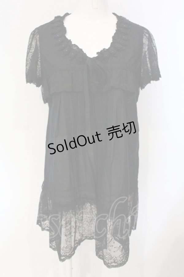 画像1: INGEBORG / レーススリーブブラウスチュニック 9 クロ O-25-04-24-070-LO-BL-IG-OS (1)