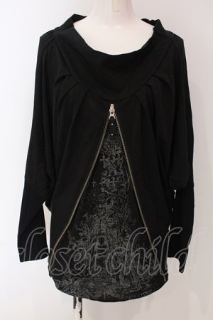 画像: Ozz Croce / レイヤード風ZIPライントップス  ブラック O-25-04-26-040-OO-TO-OW-OS