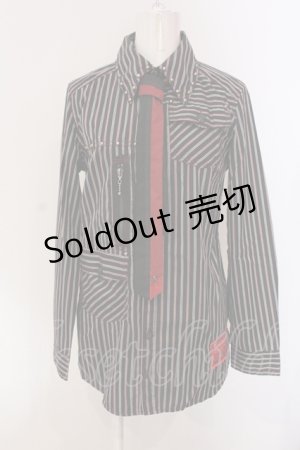 画像: ALGONQUINS / ストライプタイ付きブラウス  ブラック×レッド O-25-04-26-050-AL-BL-IG-OS