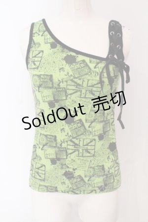 画像: ALGONQUINS / レースアップショルダータンクトップ  ブラック×ライトグリーン O-25-04-26-054-AL-TO-IG-OS