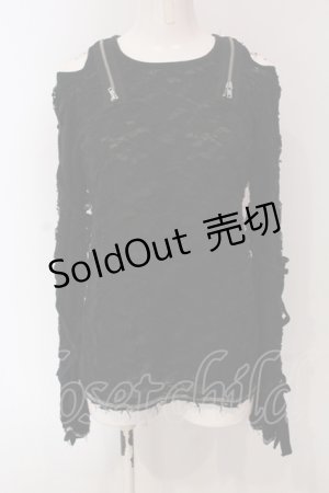 画像: ALGONQUINS / ダメージオフショルトップス  ブラック O-25-04-26-055-AL-TO-IG-OS
