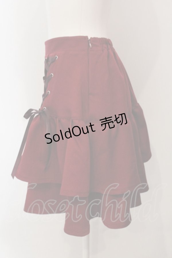 画像2: axes femme POETIQUE / レースアップフリルスカート M ワイン O-25-04-26-078-AX-SK-OW-OS (2)