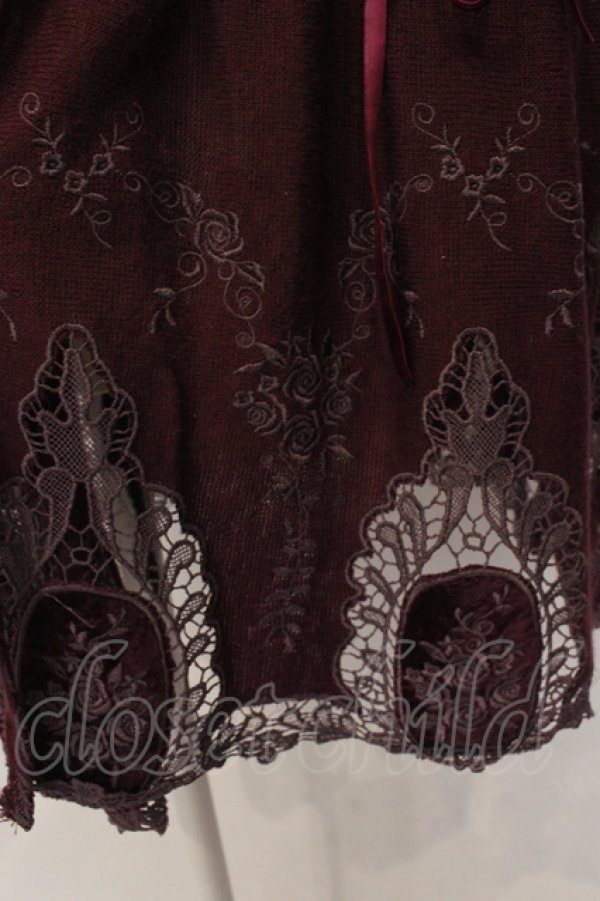 画像2: axes femme / 裾刺繍カーディガン M ワイン O-25-04-26-086-AX-TO-OW-OS (2)