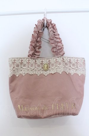画像: Maison de FLEUR / カメオレースフリルハンドルトートバッグ  ピンク O-25-04-27-013-LO-BG-IG-OS