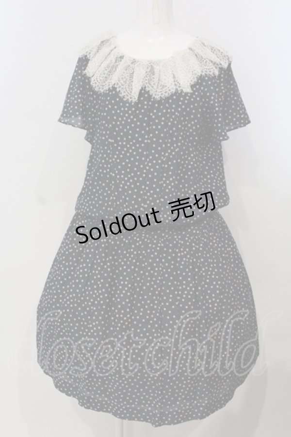 画像1: Jane Marple Dans Le Salon / ランダムドットレース襟ワンピース M ネイビー O-25-04-28-008-JM-OP-OW-OS (1)