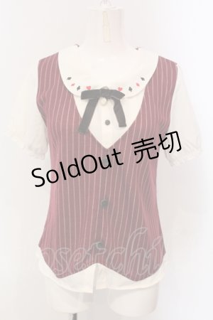画像: axes femme / トランプ刺繍ベスト重ね着プルオーバー  ワイン×アイボリー O-25-04-29-032-AX-TO-IG-OS