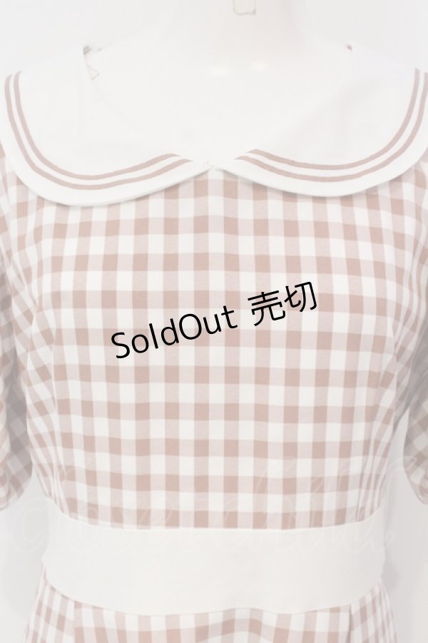 画像2: Maison de FLEUR Petite Robe canon / セーラーカラーギンガムワンピース  サーモン O-25-04-29-051-PU-OP-IG-ZT321 (2)