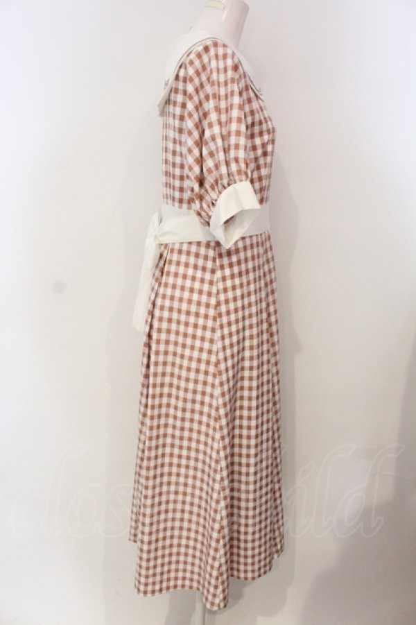 画像3: Maison de FLEUR Petite Robe canon / セーラーカラーギンガムワンピース  サーモン O-25-04-29-051-PU-OP-IG-OS (3)