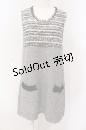 画像: INGEBORG / ツイード切り替えニットワンピース  グレー O-25-04-29-056-LO-TO-IG-OS