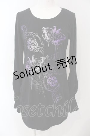 画像: SEX POT ReVeNGe / バタフライプリントギャザーTシャツ M ブラック×パープル O-25-04-29-098-SP-TO-IG-OS