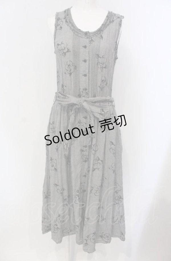 画像1: INGEBORG / 千鳥格子カメリアプリントロングワンピース 9 グレー O-25-04-30-1031-LO-OP-IG-OS (1)